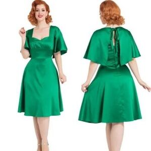 Voodoo Vixen emerald green Vintage Dress with cape silk feel holiday
